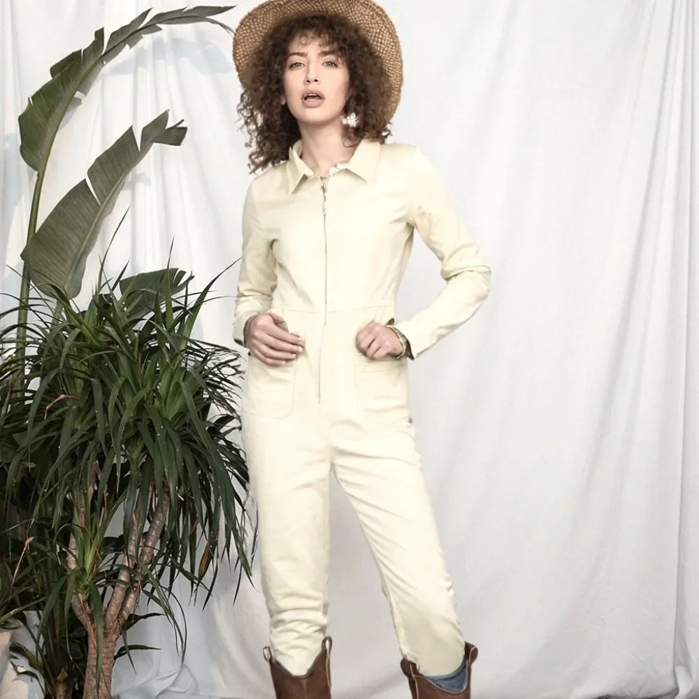 Wilfred Free Long Sleeve Collared Jumpsuit in Sandstone Beige–Made in Sri Lanka - Picture 1 of 17